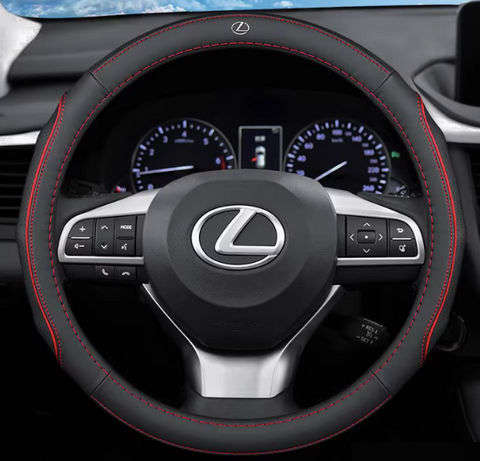 Шкіряний чохол на кермо автомобіля Lexus червоний 60015 фото