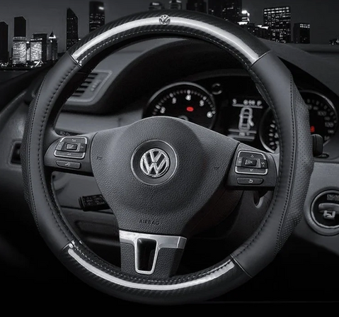 Чохол на кермо Carbon із натуральної шкіри для автомобіля Volkswagen 00258 фото