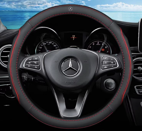 Шкіряний чохол на кермо автомобіля Mercedes червоний 60021 фото
