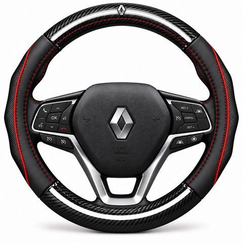 Чохол наклада на кермо з натуральної шкіри та карбону для автомобіля Renault K32 фото