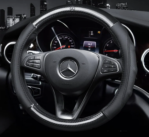 Чохол на кермо Carbon із натуральної шкіри для автомобіля Mercedes 00278 фото
