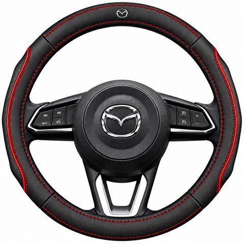 Шкіряний чохол накладка на кермо для автомобіля Mazda A014 фото