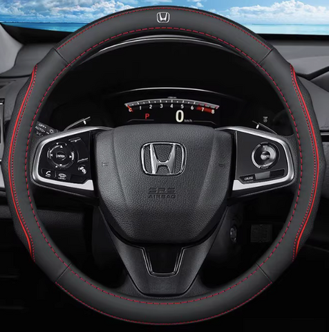 Шкіряний чохол на кермо автомобіля Honda червоний 60040 фото
