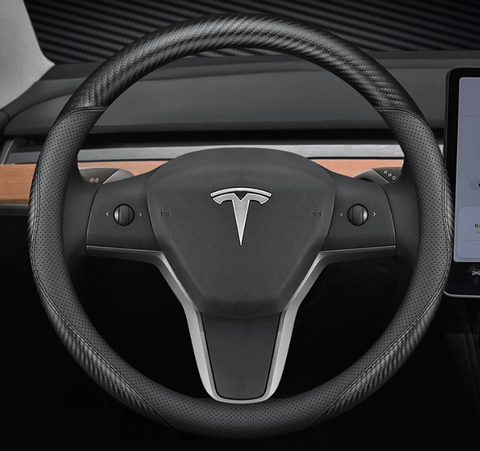 Чохол накладка на кермо із натуральної шкіри для автомобіля Tesla 4062 фото