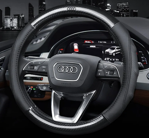 Чохол на кермо Carbon із натуральної шкіри для автомобіля Audi 00289 фото
