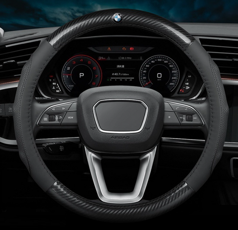 Чохол на кермо Carbon із натуральної шкіри для автомобіля BMW 00291 фото