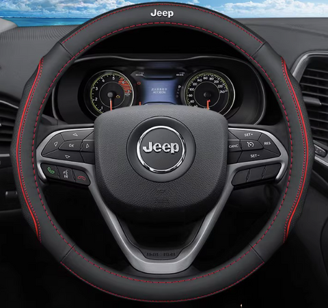 Шкіряний чохол на кермо автомобіля Jeep червоний 6009 фото